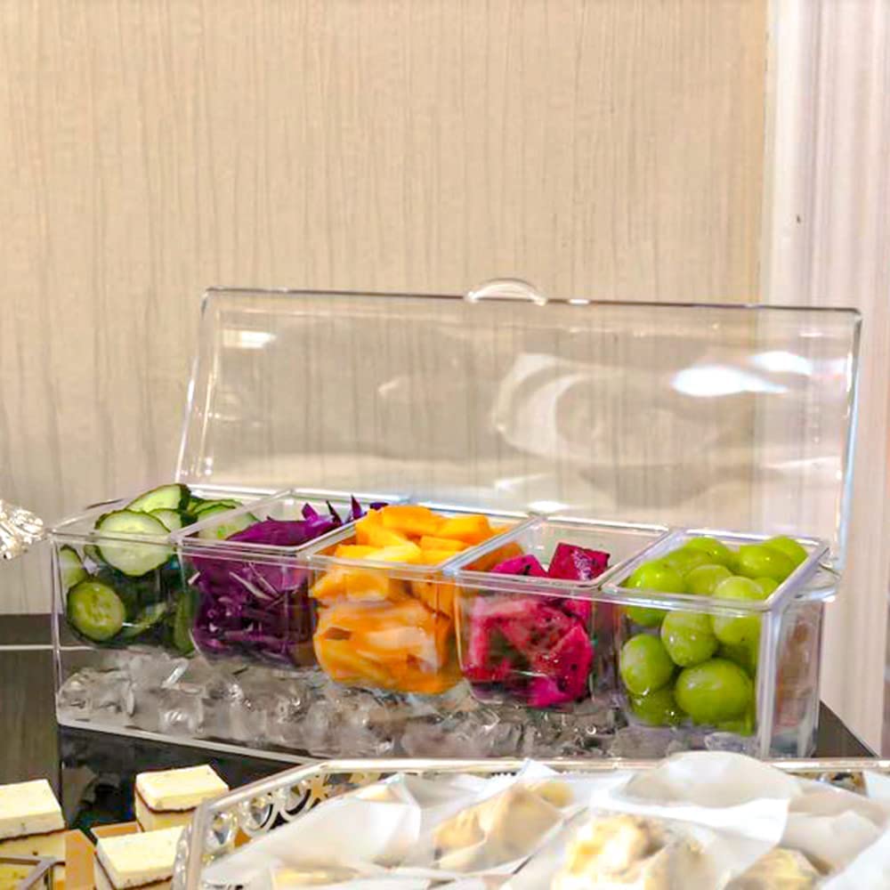 🔥LAST DAY 49% OFF-Ice Chilled Condiment Tray-4 Removable Compartments-Lid-2 Cup Containers