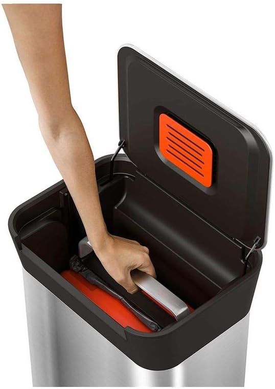 This smart trash can has a 90-liter capacity when compacted and also comes with a trash can with an odor filter