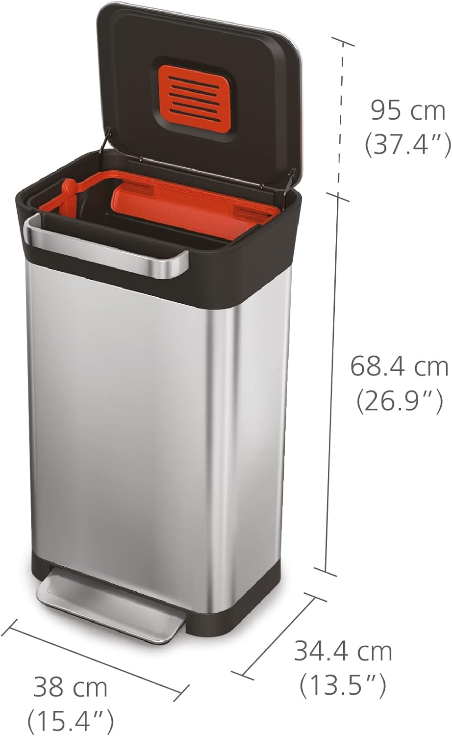 This smart trash can has a 90-liter capacity when compacted and also comes with a trash can with an odor filter