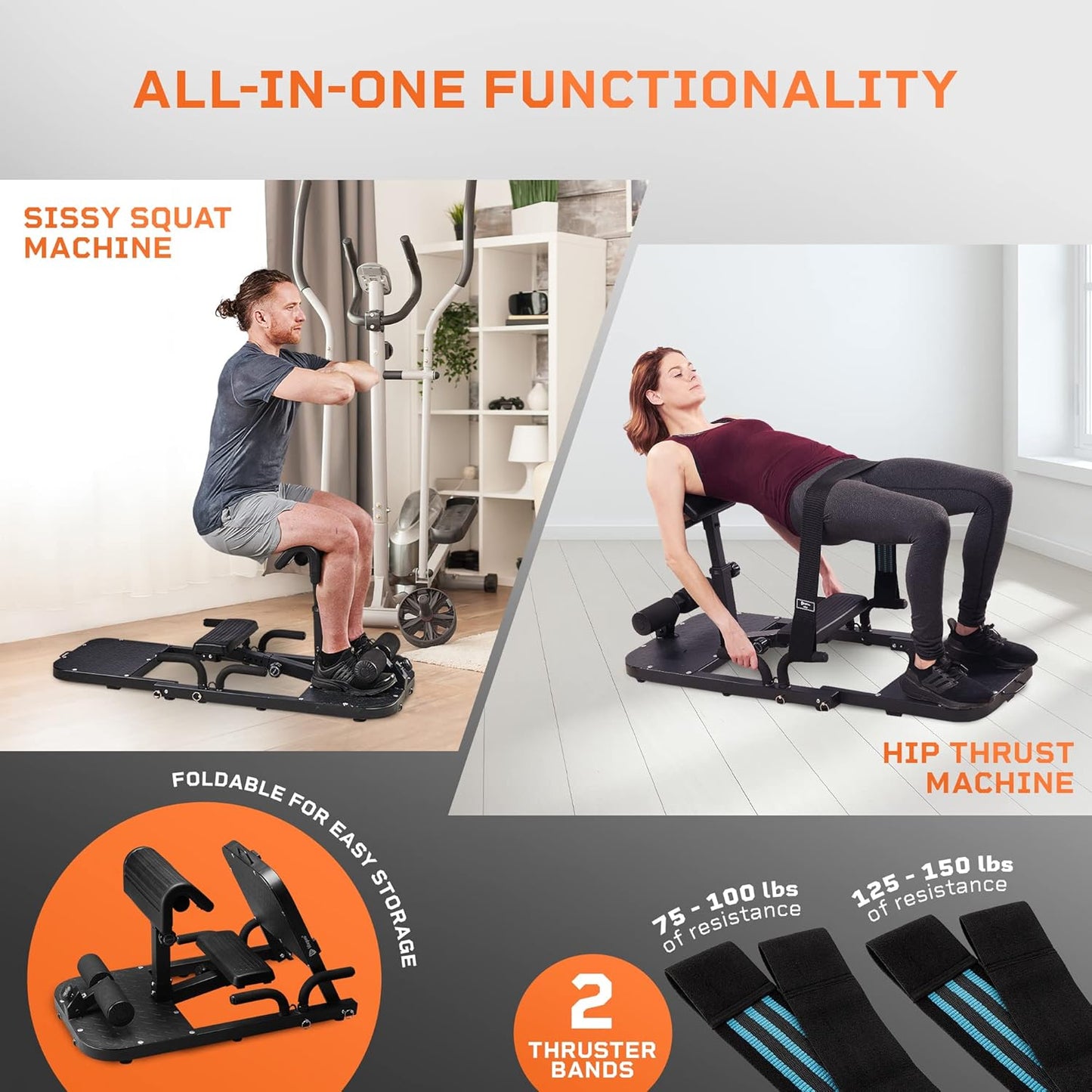 Hip Thrust Machine with Resistance Bands - Multifunctional hip thrust bench that targets the buttocks, glutes and thighs, perfect for home gym use