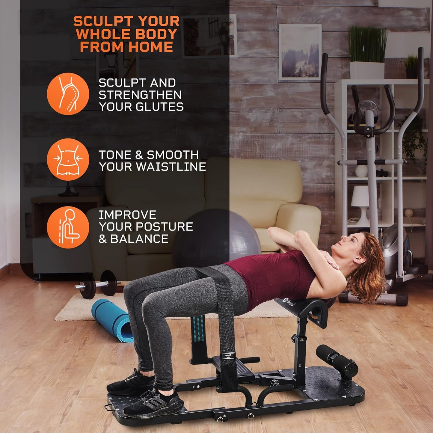 Hip Thrust Machine with Resistance Bands - Multifunctional hip thrust bench that targets the buttocks, glutes and thighs, perfect for home gym use