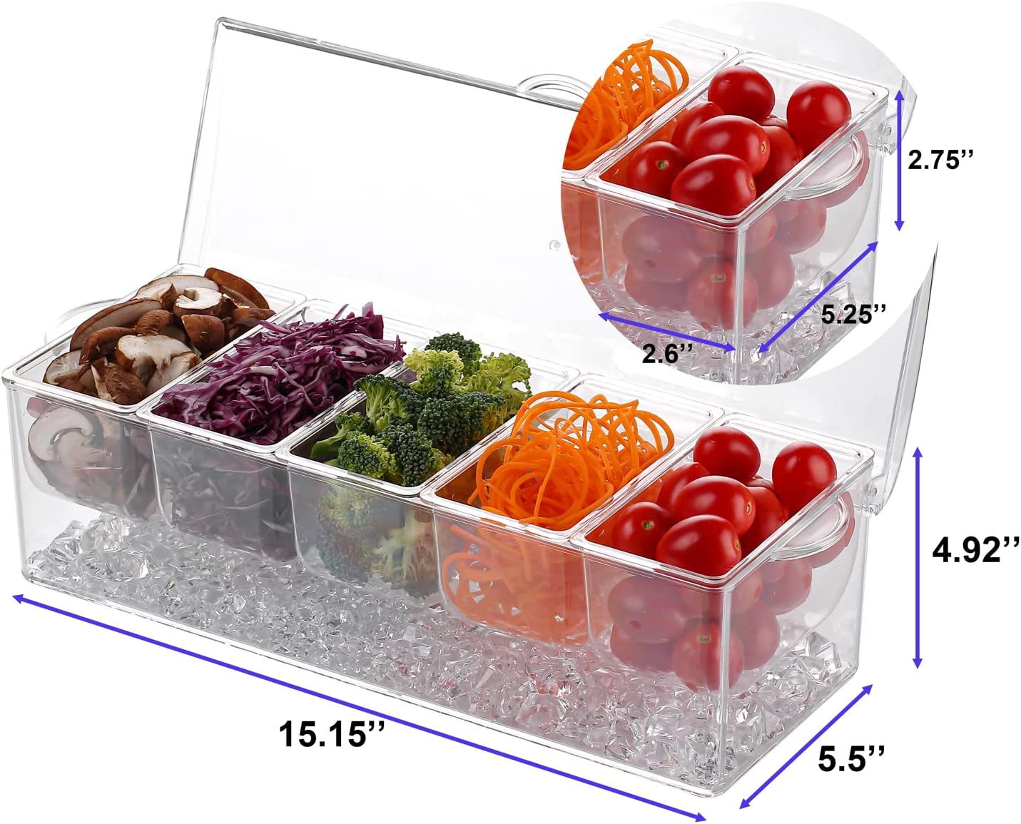 🔥LAST DAY 49% OFF-Ice Chilled Condiment Tray-4 Removable Compartments-Lid-2 Cup Containers